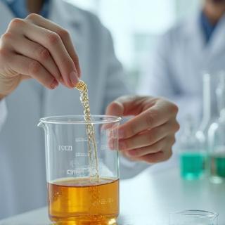 実験室で植物抽出物を慎重に混合する研究員